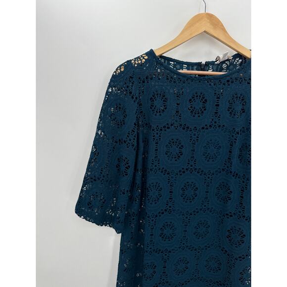 Chico's Dress Women 1 Medium Blue Solid Crochet Camille Enchanted Teal Disco - Picture 4 of 9